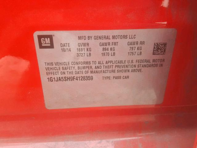 1G1JA5SH9F4128359 - 2015 CHEVROLET SONIC LS RED photo 10