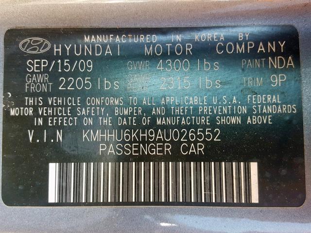 KMHHU6KH9AU026552 - 2010 HYUNDAI GENESIS CO GRAY photo 10