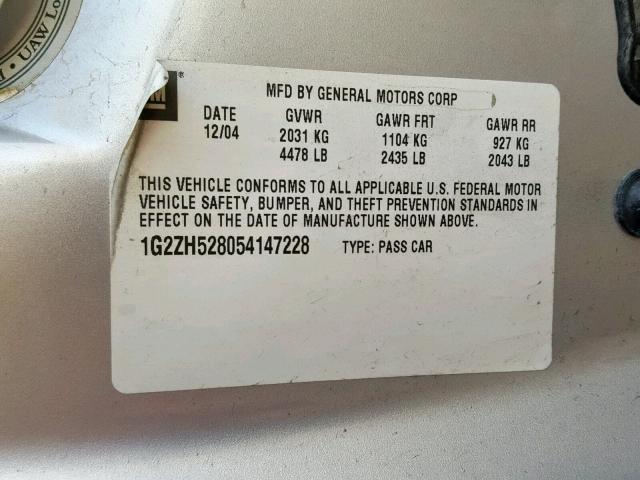 1G2ZH528054147228 - 2005 PONTIAC G6 GT SILVER photo 10