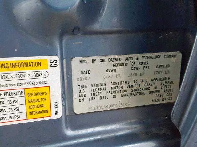 KL1TD56698B115102 - 2008 CHEVROLET AVEO BASE Көк фото 10