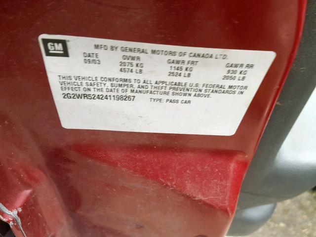 2G2WR524241198267 - 2004 PONTIAC GRAND PRIX BURGUNDY photo 10