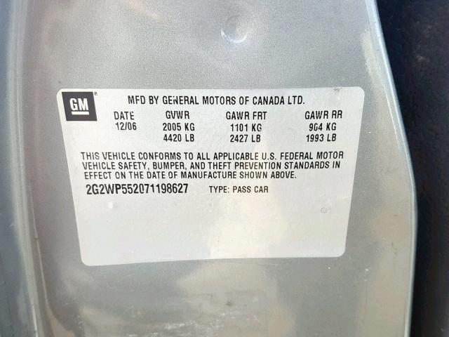 2G2WP552071198627 - 2007 PONTIAC GRAND PRIX BLUE photo 10