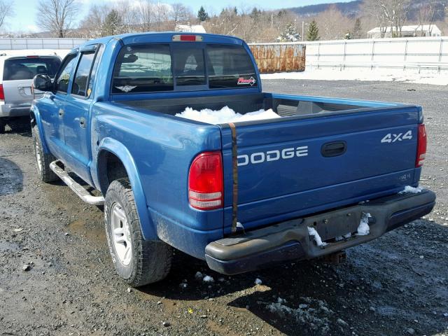 1B7HG38N02S621522 - 2002 DODGE DAKOTA QUA BLUE photo 3