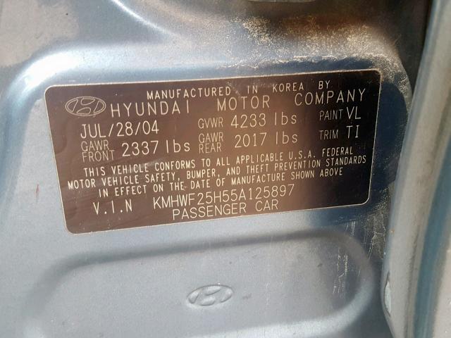 KMHWF25H55A125897 - 2005 HYUNDAI SONATA GL BLUE photo 10