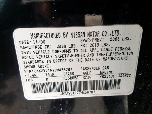 JNKAY01F77M456787 - 2007 INFINITI M35 BASE BLACK photo 10