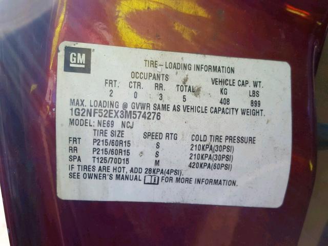 1G2NF52EX3M574276 - 2003 PONTIAC GRAND AM S BURGUNDY photo 10