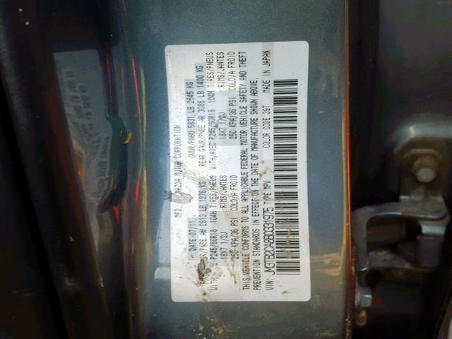 JM3TB2CA8B0331975 - 2011 MAZDA CX-9 GRAY photo 10