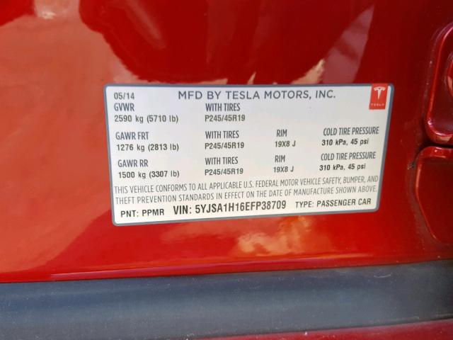 5YJSA1H16EFP38709 - 2014 TESLA MODEL S Կարմիր լուսանկար 10