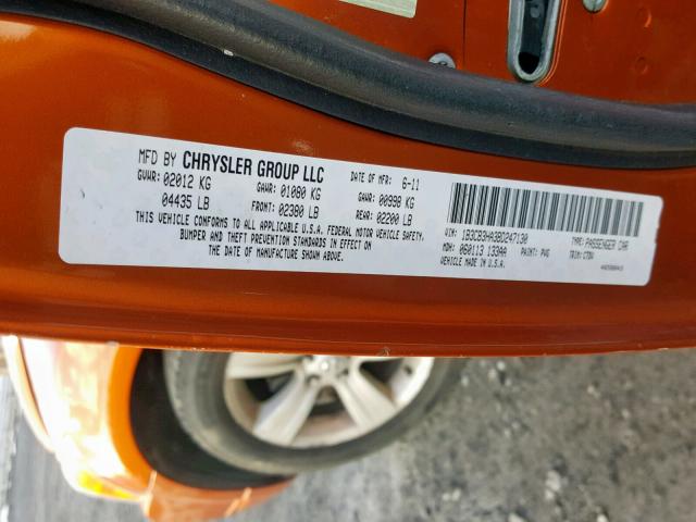 1B3CB3HA3BD247130 - 2011 DODGE CALIBER MA ORANGE photo 10