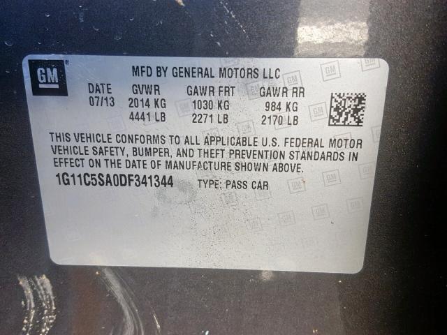 1G11C5SA0DF341344 - 2013 CHEVROLET MALIBU 1LT 灰色 照片 10