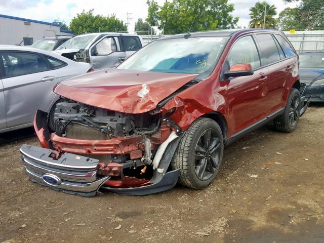 2FMDK3JC2EBA10911 - 2014 FORD EDGE SEL BURGUNDY photo 2