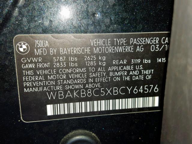 WBAKB8C5XBCY64576 - 2011 BMW ALPINA B7 BLACK photo 10