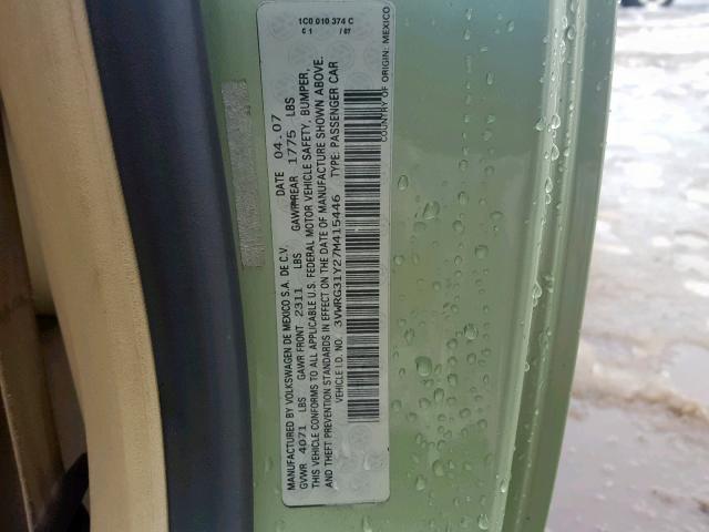 3VWRG31Y27M415446 - 2007 VOLKSWAGEN NEW BEETLE GREEN photo 10