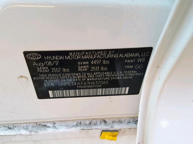 5NPE34AF6JH637065 - 2018 HYUNDAI SONATA SPO WHITE photo 10