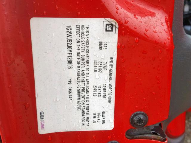 1G2WJ52J6YF128606 - 2000 PONTIAC GRAND PRIX RED photo 10