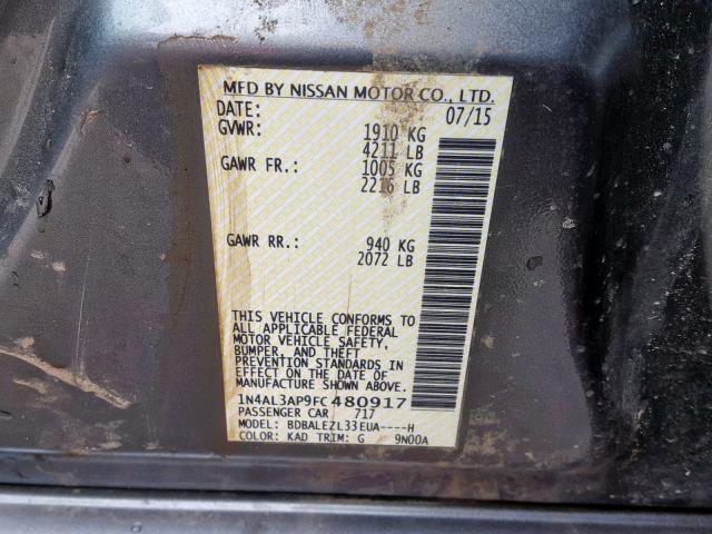 1N4AL3AP9FC480917 - 2015 NISSAN ALTIMA 2.5 GRAY photo 10