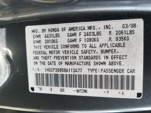 1HGCP26858A112477 - 2008 HONDA ACCORD EXL  photo 10