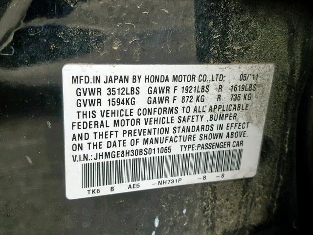 JHMGE8H30BS011065 - 2011 HONDA FIT BLACK photo 10