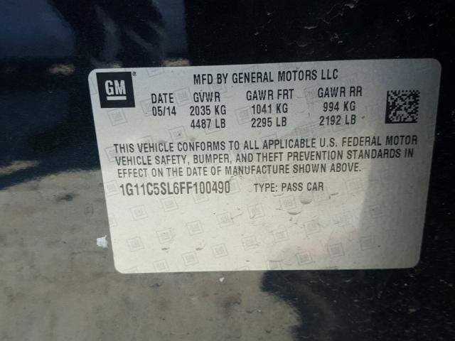 1G11C5SL6FF100490 - 2015 CHEVROLET MALIBU 1LT შავი ფოტო 10