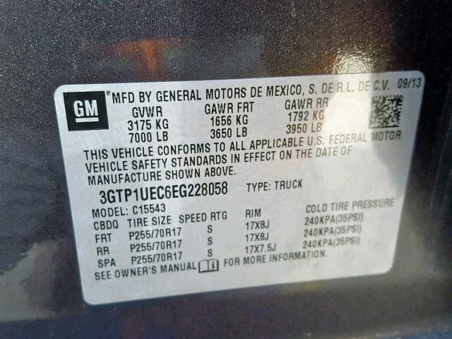 3GTP1UEC6EG228058 - 2014 GMC SIERRA C15 GRAY photo 10