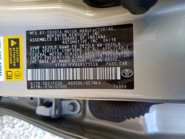 4T4BF1FK8GR573559 - 2016 TOYOTA CAMRY LE  photo 10