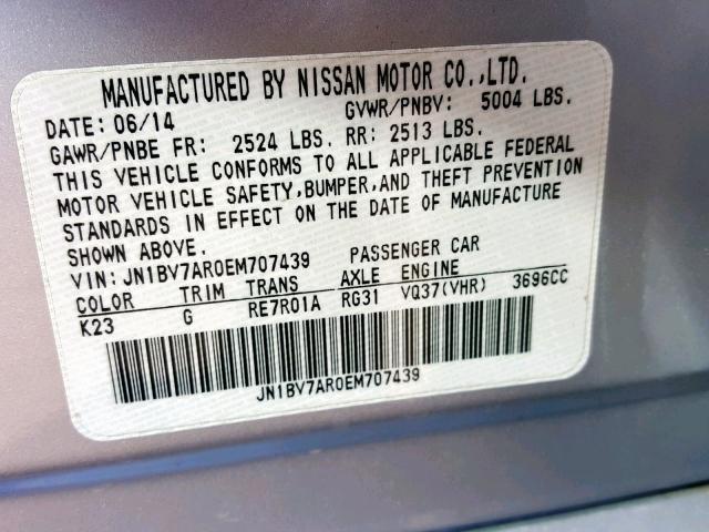 JN1BV7AR0EM707439 - 2014 INFINITI Q50 BASE GRAY photo 10