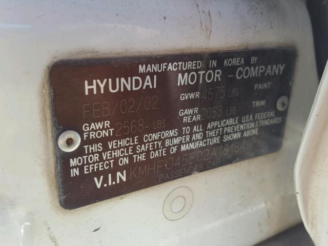 KMHFU45E02A181846 - 2002 HYUNDAI XG 350 WHITE photo 10