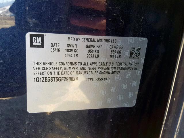 1G1ZB5ST6GF290024 - 2016 CHEVROLET MALIBU LS BLUE photo 10