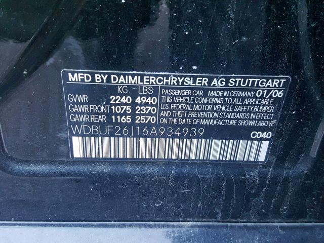 WDBUF26J16A934939 - 2006 MERCEDES-BENZ E 320 CDI BLACK photo 10