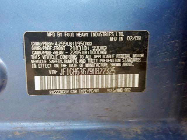 JF1GH63679H822325 - 2009 SUBARU IMPREZA OU BLUE photo 10