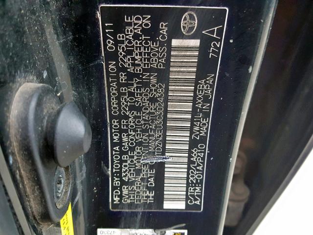 JTDZN3EU3C3024382 - 2012 TOYOTA PRIUS V BLACK photo 10