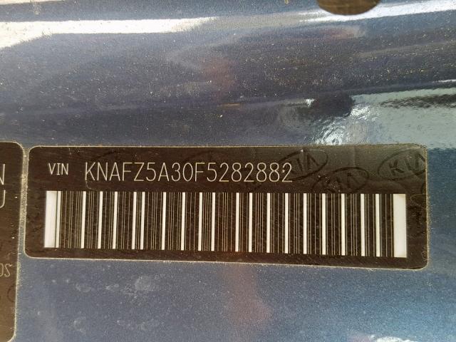 KNAFZ5A30F5282882 - 2015 KIA FORTE SX GRAY photo 10
