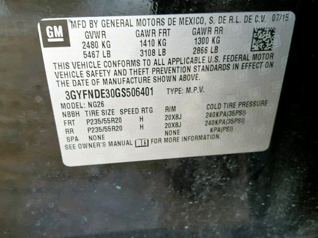 3GYFNDE30GS506401 - 2016 CADILLAC SRX PREMIU BLACK photo 10