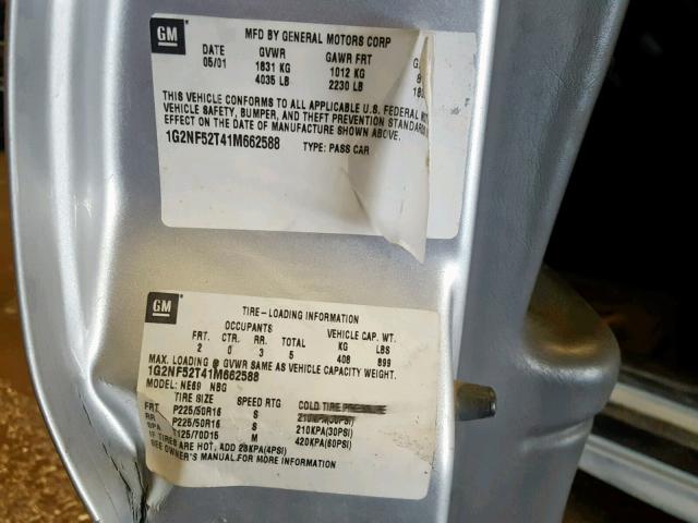 1G2NF52T41M662588 - 2001 PONTIAC GRAND AM S SILVER photo 10