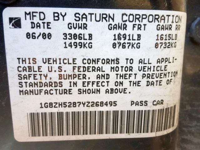 1G8ZH5287YZ268495 - 2000 SATURN SL1 BROWN photo 10