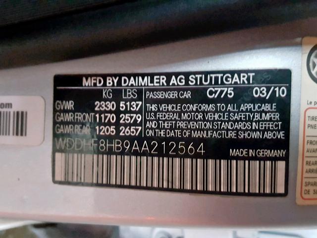 WDDHF8HB9AA212564 - 2010 MERCEDES-BENZ E 350 4MAT SILVER photo 10