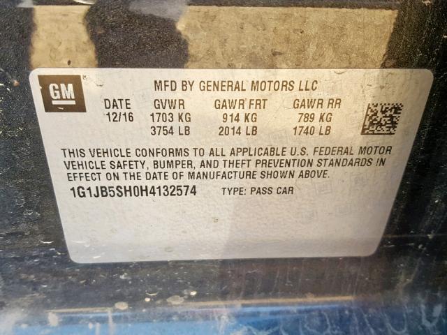 1G1JB5SH0H4132574 - 2017 CHEVROLET SONIC LS GRAY photo 10