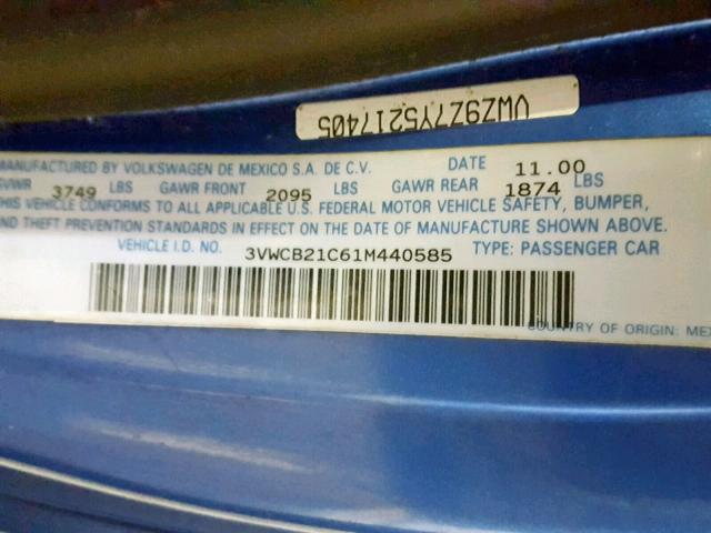 3VWCB21C61M440585 - 2001 VOLKSWAGEN NEW BEETLE Blau Foto 10