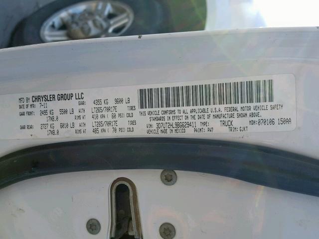 3D7UT2HL9BG629411 - 2011 DODGE RAM 2500 WHITE photo 10