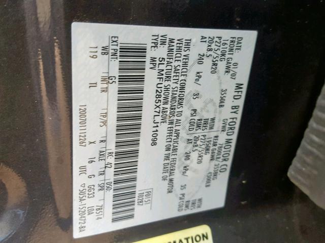 5LMFU285X7LJ11098 - 2007 LINCOLN NAVIGATOR 灰色 照片 10