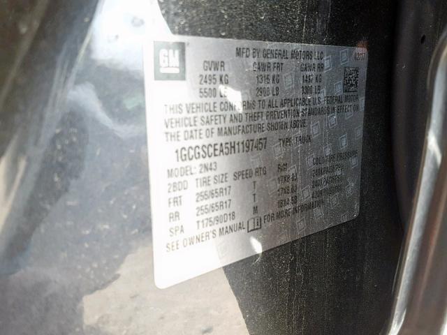 1GCGSCEA5H1197457 - 2017 CHEVROLET COLORADO L GRAY photo 10