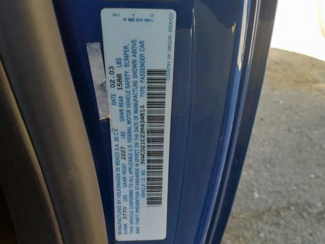 3VWCD21C23M434814 - 2003 VOLKSWAGEN NEW BEETLE Mavi foto 10