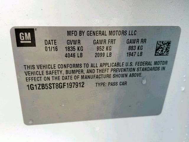 1G1ZB5ST8GF197912 - 2016 CHEVROLET MALIBU LS WHITE photo 10