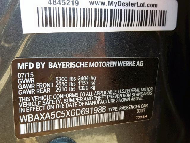 WBAXA5C5XGD691988 - 2016 BMW 535 D GRAY photo 10