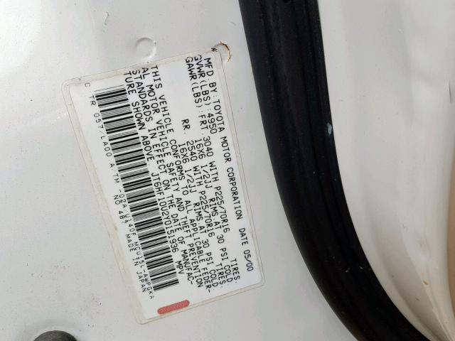 JT6HF10U2Y0151936 - 2000 LEXUS RX WHITE photo 10