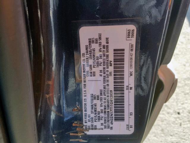 4N2ZN17T11D812039 - 2001 NISSAN QUEST GLE BLUE photo 10