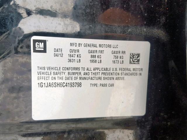 1G1JA6SH6C4193798 - 2012 CHEVROLET SONIC LS 黑色 照片 10