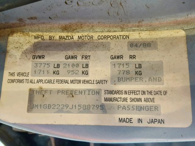 JM1GD2229J1588795 - 1988 MAZDA 626 BLUE photo 10