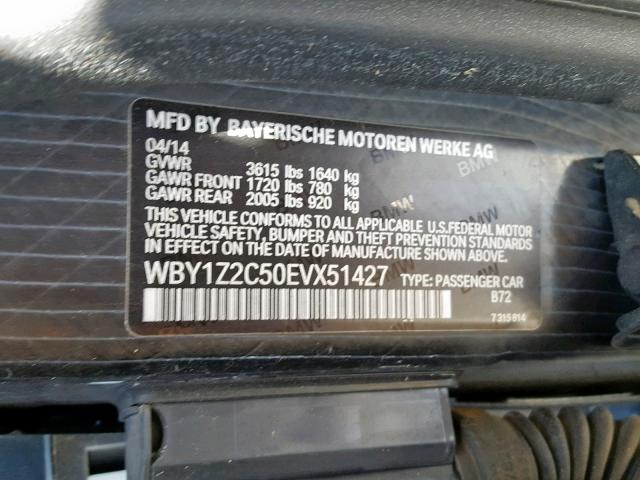 WBY1Z2C50EVX51427 - 2014 BMW I3 BEV SILVER photo 10