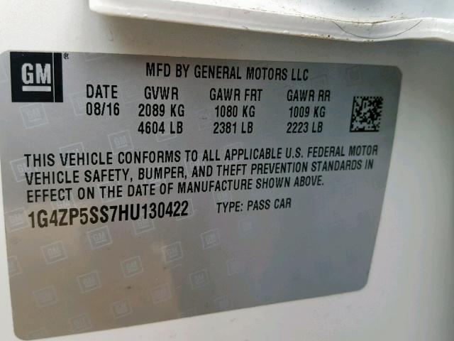 1G4ZP5SS7HU130422 - 2017 BUICK LACROSSE E WHITE photo 10